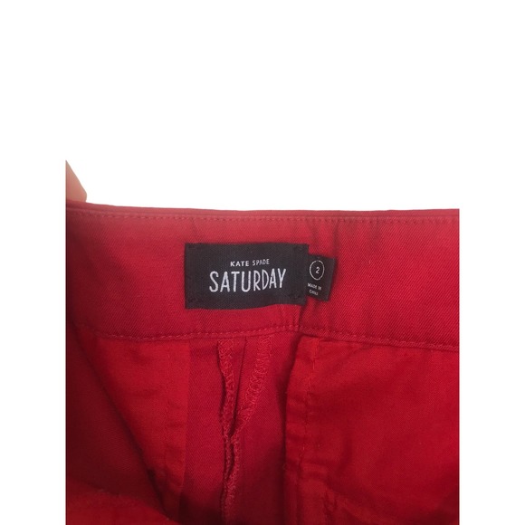 Kate Spade Saturday Women's Chino Shorts Red Cotton Stretch Flat Front Sz 2 - Picture 2 of 14